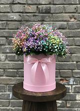Цветочная композиция из Гипсофила и Розы в шляпной коробке в Октябрьский Белгородской области