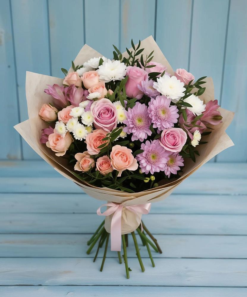 Букет цветов из: Хризантемы, Розы и Альстромерии в Октябрьский Белгородской области