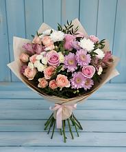 Букет цветов из:  Хризантемы, Розы и Альстромерии в Октябрьский Белгородской области