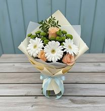 Букет цветов из:  Герберы, Розы и Хризантемы в Октябрьский Белгородской области